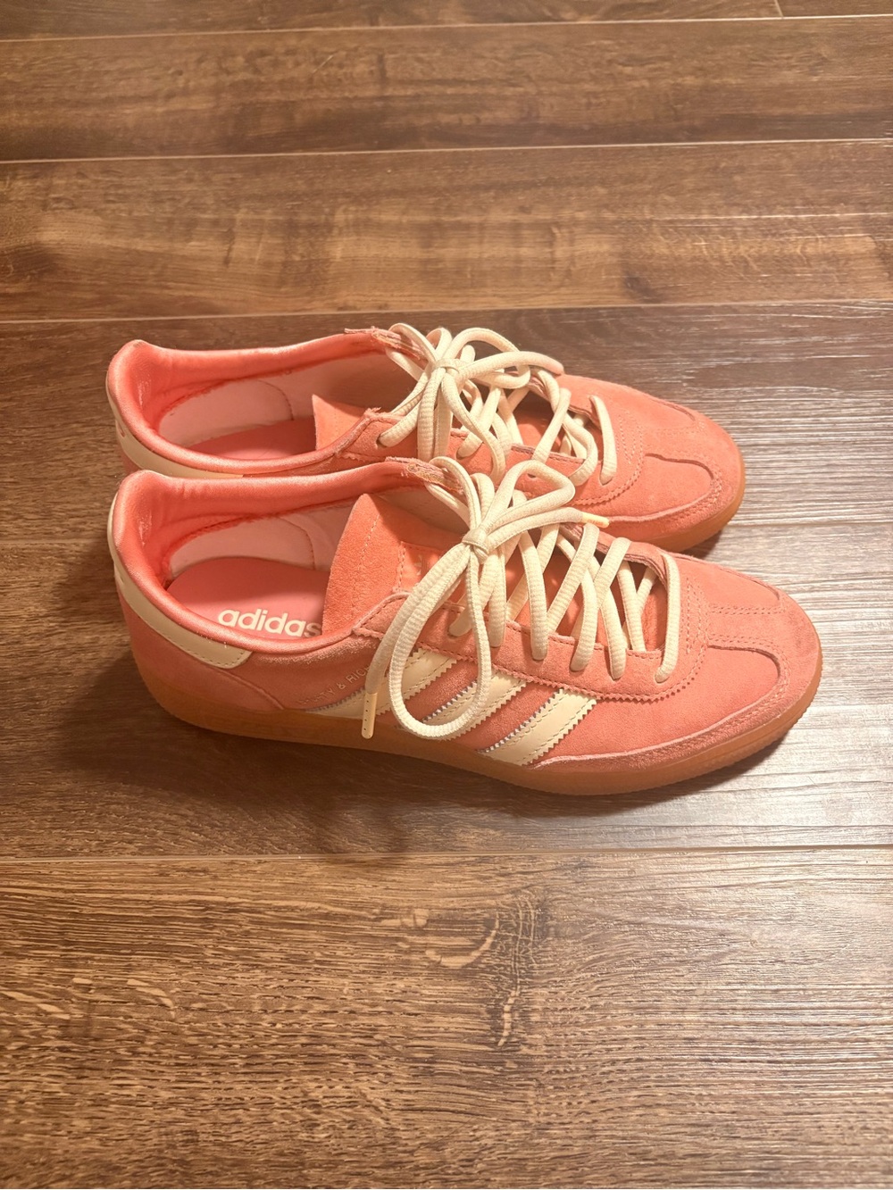 Adidas Women’s Coral Suede Sneakers with Cream Stripes - Spezials Sporty & Rich